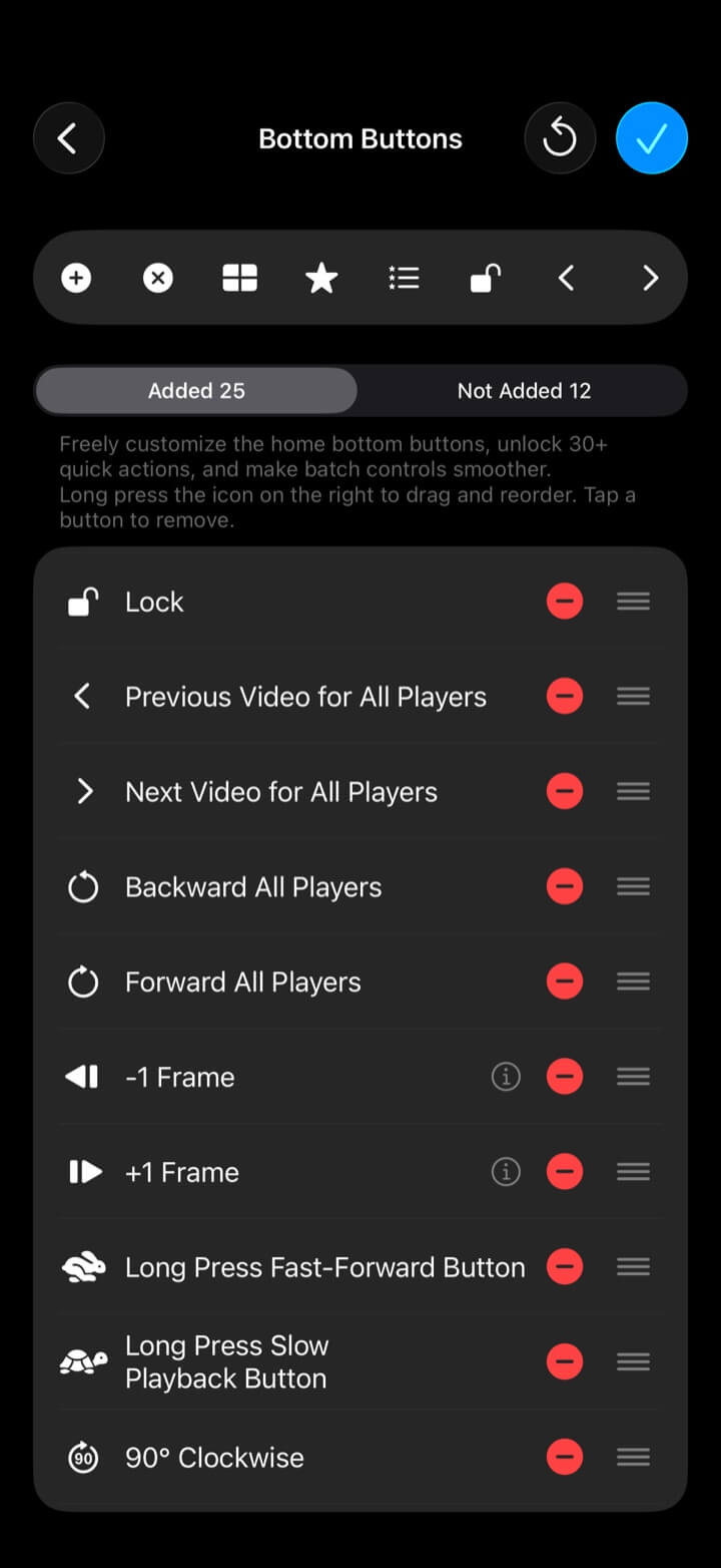 Bottom button customization screen